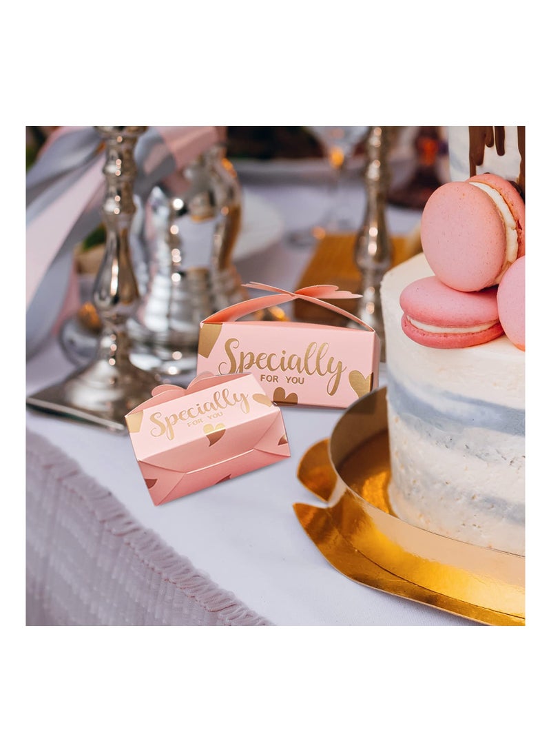 Zikra 50 Pcs Pink Favor Boxes for Weddings, Baby Showers, and Birthdays - Easy DIY Folding Candy and Cookie Gift Boxes with Ribbons for Parties and Special Occasions. - Image 4