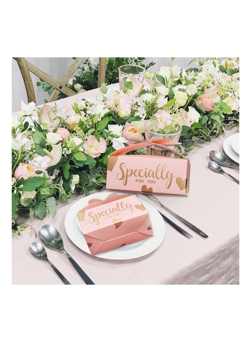 Zikra 50 Pcs Pink Favor Boxes for Weddings, Baby Showers, and Birthdays - Easy DIY Folding Candy and Cookie Gift Boxes with Ribbons for Parties and Special Occasions. - Image 1