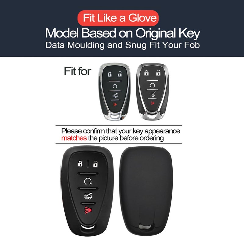 INFIPAR 2pcs Compatible with Chevrolet Smart 5 BTS Black Silicone FOB Key Case Cover Protector Keyless Remote Holder for Chevrolet Camaro Cruze Equinox Malibu Limited Sonic Spark Traverse - Image 2