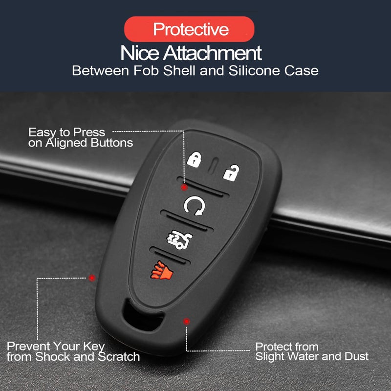 INFIPAR 2pcs Compatible with Chevrolet Smart 5 BTS Black Silicone FOB Key Case Cover Protector Keyless Remote Holder for Chevrolet Camaro Cruze Equinox Malibu Limited Sonic Spark Traverse - Image 4
