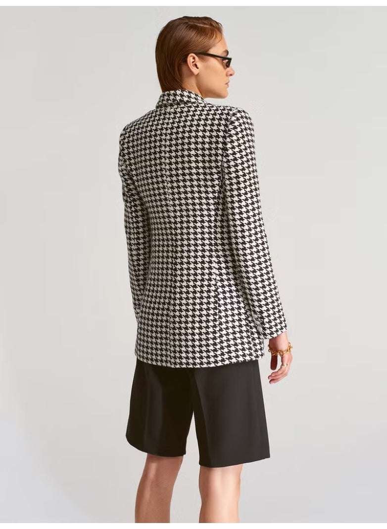 Dilvin 6847 Houndstooth Blazer Jacket-Black - Image 2