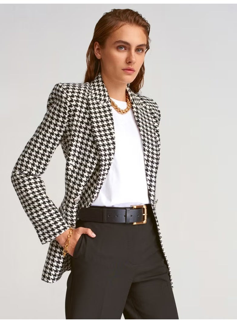 Dilvin 6847 Houndstooth Blazer Jacket-Black - Image 3