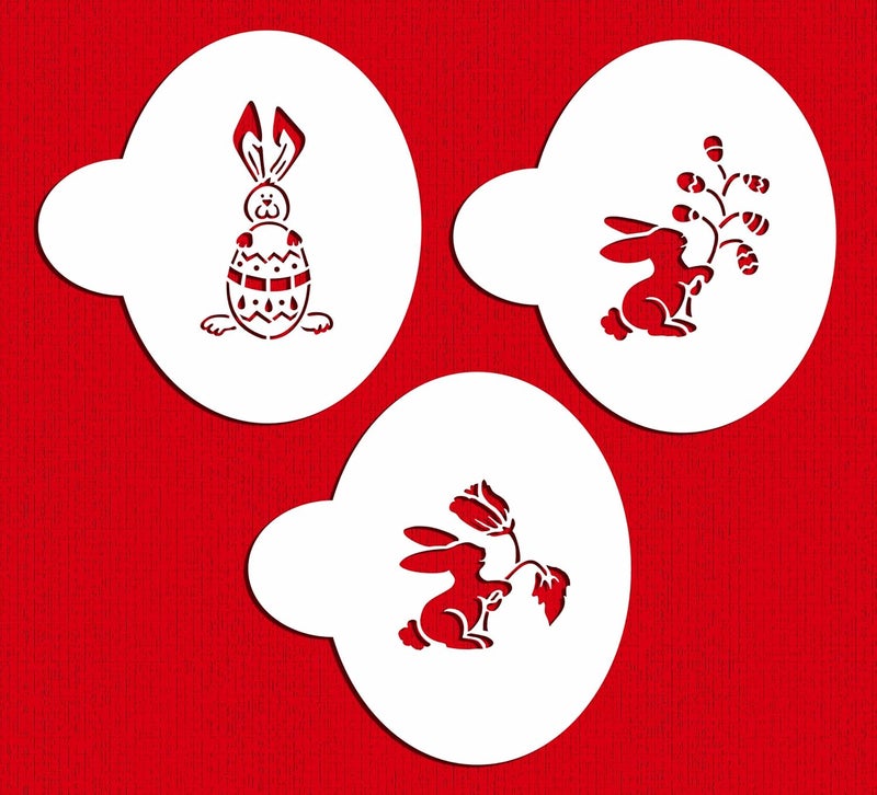 Designer Stencils C297 Easter Bunnies Cake Stencils, Beige/Semi Transparent - Image 1