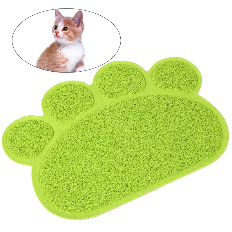 Cat Litter Mat Non- Pet Paw Shape Mat Pet Dog Cat Puppy Kitten Dish Bowl Food Water Placemat Mat 30*40cm (Green) - Image 1