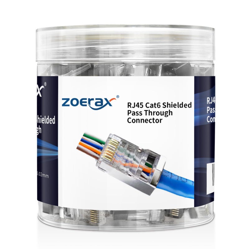 ZOERAX 100-Pack RJ45 Cat6 Pass Through Connector Shielded RJ45 Modular Plugs for Solid or Stranded FTP/STP Ethernet Cable - Image 1