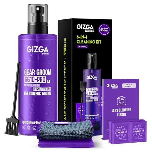 Gizga Essentials Gizga Pro Series 6-in-1 Cleaning KIT - 500ml Cleaning Spray, 50-Lens Tissues, Soft Brush, 10 Wet Wipes, Microfiber Cloths | for Screen Laptop PC Binocular TV Camera Lens Smartphone Tablet Keyboard - Image 1
