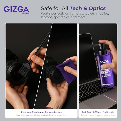Gizga Essentials Gizga Pro Series 6-in-1 Cleaning KIT - 500ml Cleaning Spray, 50-Lens Tissues, Soft Brush, 10 Wet Wipes, Microfiber Cloths | for Screen Laptop PC Binocular TV Camera Lens Smartphone Tablet Keyboard - Image 3