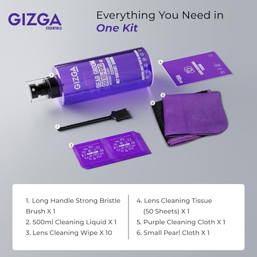 Gizga Essentials Gizga Pro Series 6-in-1 Cleaning KIT - 500ml Cleaning Spray, 50-Lens Tissues, Soft Brush, 10 Wet Wipes, Microfiber Cloths | for Screen Laptop PC Binocular TV Camera Lens Smartphone Tablet Keyboard - Image 2