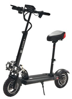 Crony V10 Big LCD Display 1200W Motor E-Scooter, 48V 12AH Battery, 28–42 MRH Max Speed 20-40KM Range, 10” Off-Road Rubber Tires, Dual Disc Brakes, Front & Rear Suspension, Foldable Aluminum Frame, Triple LED Headlights, LED Base Lighting, Electric Scooter for Adults/Teens with Seat, Heavy Duty 265 lbs Load Capacity, Fast Urban Commuter E-Skateboard for Teens and Adults, Long Range, E-bike with Solid Tires and Easy Folding Design, Fast Urban Commuter Motorized Scooter,Perfect Scooter for Outdoor Adventures, Black  - Image 1
