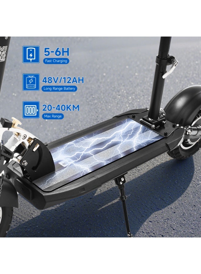 Crony V10 Big LED Display 1200W Motor E-Scooter, 48V 12AH Battery, 28–42 MRH Max Speed 20-40KM Range, 10” Off-Road Rubber Tires, Dual Disc Brakes, Front & Rear Suspension, Foldable Aluminum Frame, Triple LED Headlights, LED Base Lighting, Electric Scooter for Adults/Teens with Seat, Heavy Duty 265 lbs Load Capacity, Fast Urban Commuter E-Skateboard for Teens and Adults, Long Range, E-bike with Solid Tires and Easy Folding Design, Fast Urban Commuter Motorized Scooter,Perfect Scooter for Outdoor Adventures, Black - Image 5