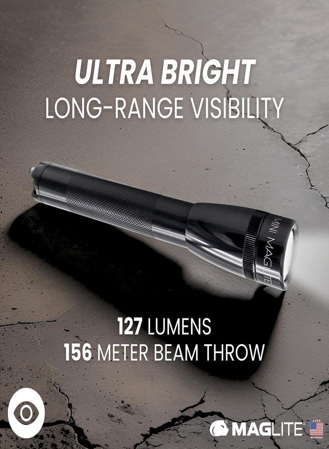 MagLite Mini LED Flashlight - Ultra Bright 127 Lumens, Adjustable Beam, Water-Resistant IPX4, Shock Resistant, 2 Power Modes, includes 2 AA Premium Alkaline Batteries - (Combo Pack, Black) - Image 4