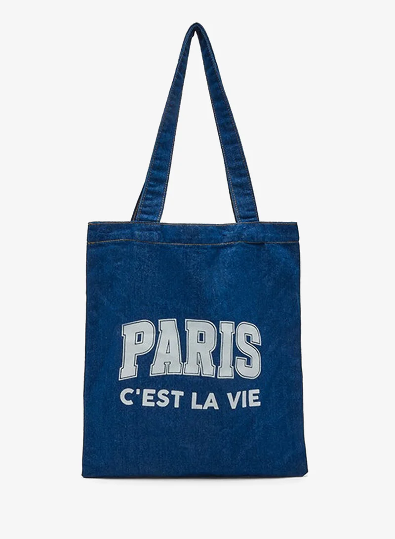 Printed Denim Shoulder Bag