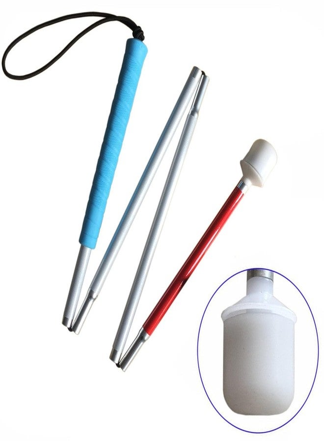 VISIONU Aluminum Mobility Folding Cane for the Blind (Folds Down 4 Sections) White Cane for Children, Blue Handle - Image 1