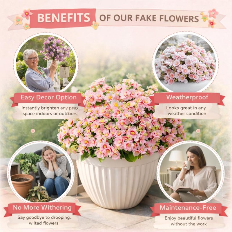 alyptus Artificial Flowers for Outdoors, 12 Batches UV Resistant Spring Fake Flowers for Porch, Patio & Garden Decor â€“ Realistic Outdoor Fake Plants with Lasting Color - Pink - Image 3