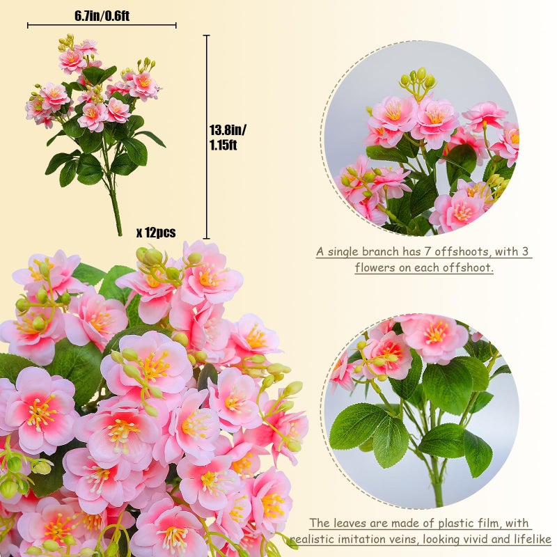 alyptus Artificial Flowers for Outdoors, 12 Batches UV Resistant Spring Fake Flowers for Porch, Patio & Garden Decor â€“ Realistic Outdoor Fake Plants with Lasting Color - Pink - Image 2
