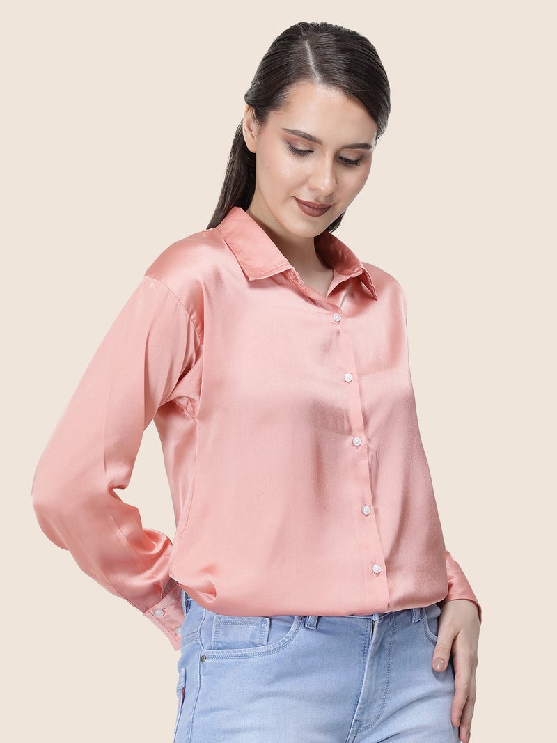amswan Women's  Premium Regular Fit Solid Satin shirt - Image 5