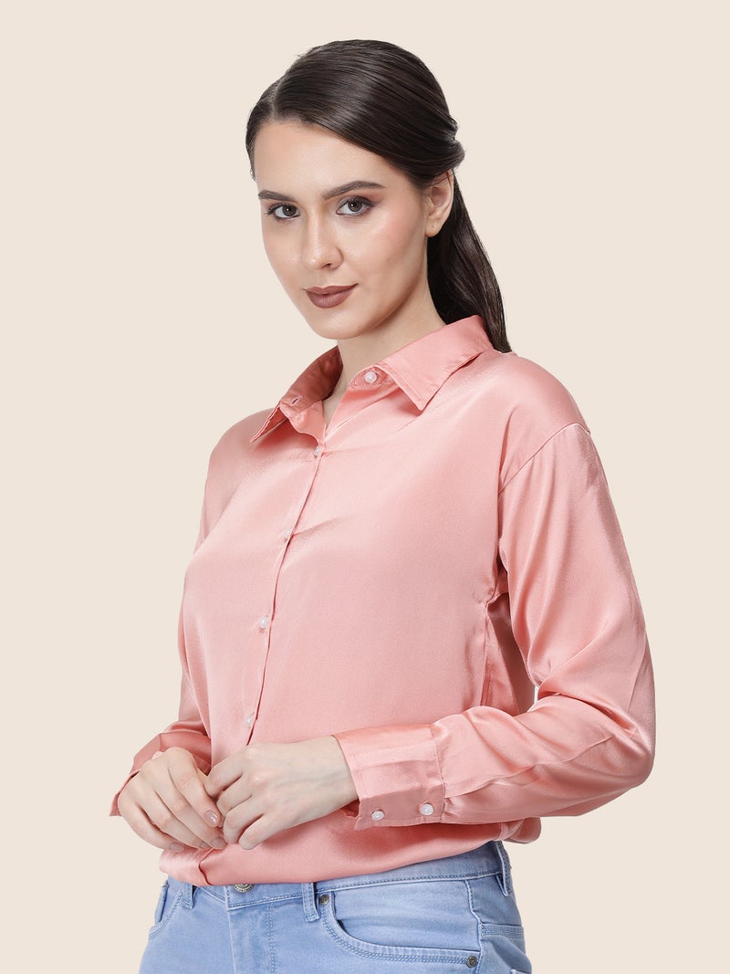 amswan Women's  Premium Regular Fit Solid Satin shirt - Image 2