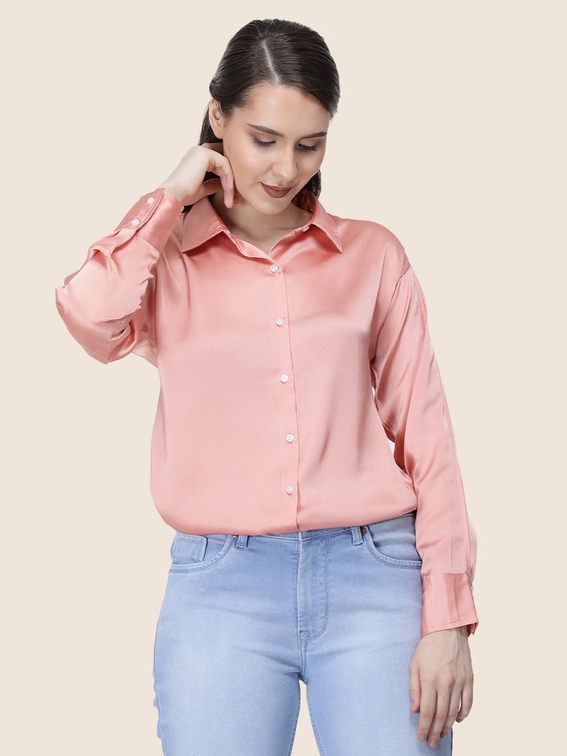 amswan Women's  Premium Regular Fit Solid Satin shirt - Image 4