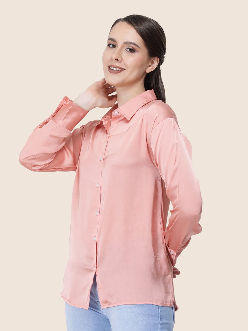 amswan Women's  Premium Regular Fit Solid Satin shirt - Image 3