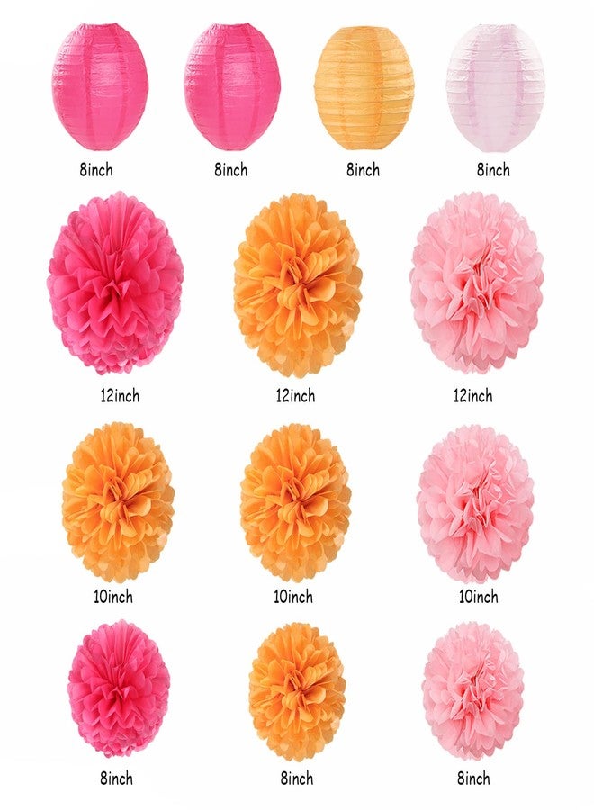 burgleda Pink-Orange Fall Party-Decorations Paper-Flowers Lanterns - 20PCS Autumn Wedding Birthday Tissue Pom Poms Streamers Fans Honeycomb, Groovy Boho Baby Shower Rustic Hanging Supplies Decor Burgleda - Image 3