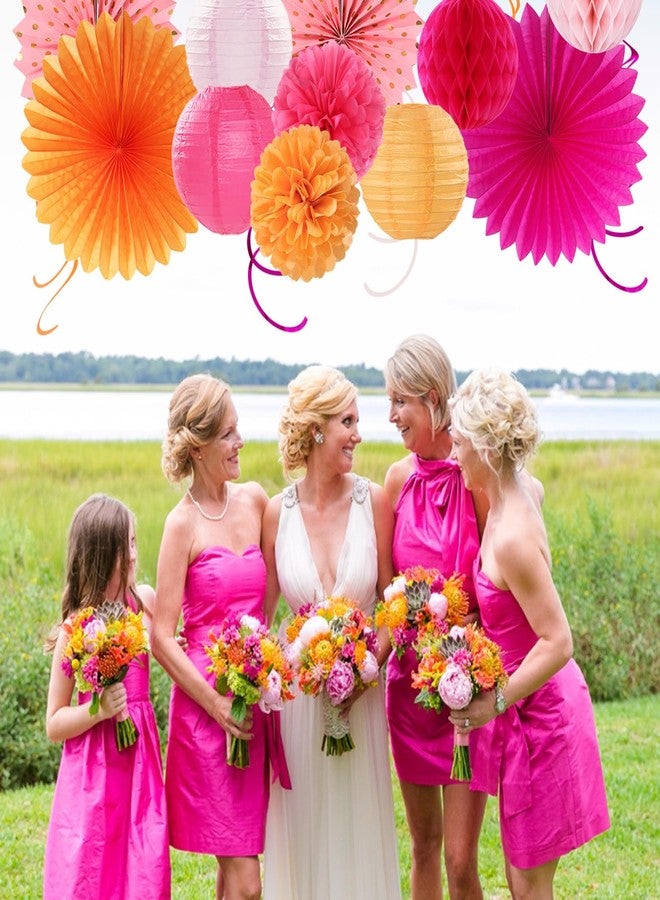 burgleda Pink-Orange Fall Party-Decorations Paper-Flowers Lanterns - 20PCS Autumn Wedding Birthday Tissue Pom Poms Streamers Fans Honeycomb, Groovy Boho Baby Shower Rustic Hanging Supplies Decor Burgleda - Image 5