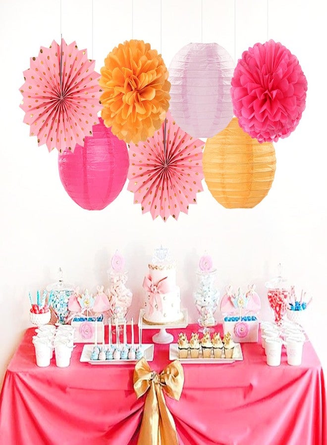 burgleda Pink-Orange Fall Party-Decorations Paper-Flowers Lanterns - 20PCS Autumn Wedding Birthday Tissue Pom Poms Streamers Fans Honeycomb, Groovy Boho Baby Shower Rustic Hanging Supplies Decor Burgleda - Image 4