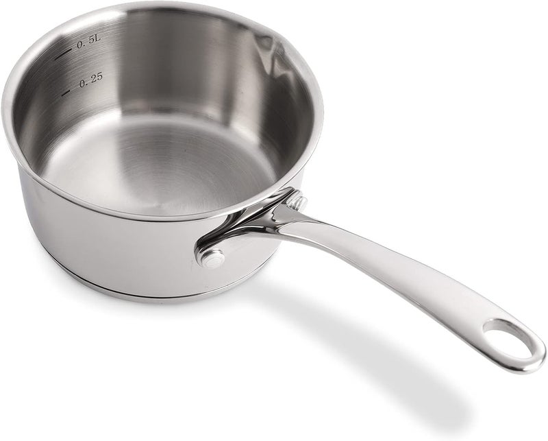 DEAYOU 18/10 Stainless Steel Butter Warmer Measuring Pan, 0.5-Quart Milk Warmer Pot with Dual Pour Spouts, 17OZ Small Sauce Pan for Stove Top, Chocolate Melting, Coffee Tea Soup Warming - Image 1