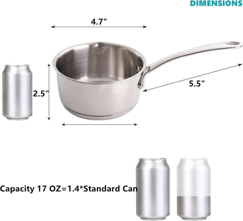 DEAYOU 18/10 Stainless Steel Butter Warmer Measuring Pan, 0.5-Quart Milk Warmer Pot with Dual Pour Spouts, 17OZ Small Sauce Pan for Stove Top, Chocolate Melting, Coffee Tea Soup Warming - Image 2
