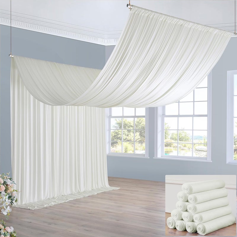 NSSONBEN 60ft×20ft Ivory Ceiling Drapes for Weddings Parties,12 Panels 5×20ft Long Ceiling Curtain for Tent Canopy,Wrinkle Free Silk Easy to Draping&Hang Ivory Drapes for Event Church Stage Photo Bedroom - Image 1
