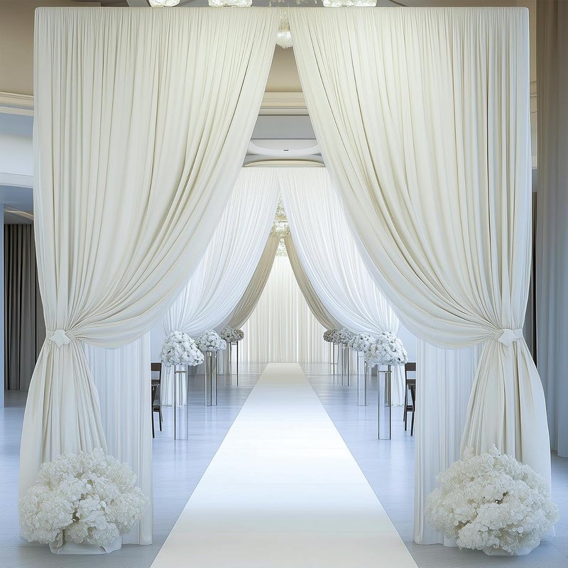 NSSONBEN 60ft×20ft Ivory Ceiling Drapes for Weddings Parties,12 Panels 5×20ft Long Ceiling Curtain for Tent Canopy,Wrinkle Free Silk Easy to Draping&Hang Ivory Drapes for Event Church Stage Photo Bedroom - Image 2