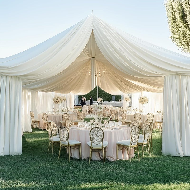NSSONBEN 60ft×20ft Ivory Ceiling Drapes for Weddings Parties,12 Panels 5×20ft Long Ceiling Curtain for Tent Canopy,Wrinkle Free Silk Easy to Draping&Hang Ivory Drapes for Event Church Stage Photo Bedroom - Image 4