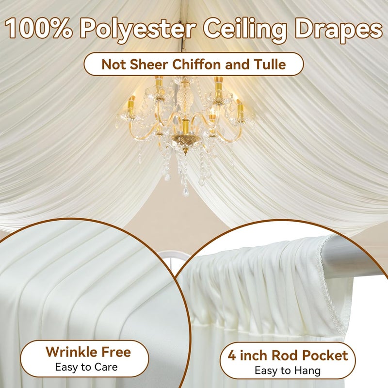 NSSONBEN 60ft×20ft Ivory Ceiling Drapes for Weddings Parties,12 Panels 5×20ft Long Ceiling Curtain for Tent Canopy,Wrinkle Free Silk Easy to Draping&Hang Ivory Drapes for Event Church Stage Photo Bedroom - Image 3