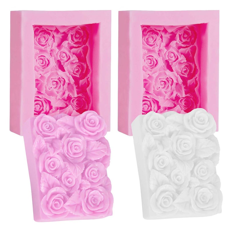 OBTANIM 2 Pcs Silicone Square Rose Flower Fondant Molds Handmade Chocolate Candy Moulds for DIY Craft Art Soap Candle Making Cake Decoration