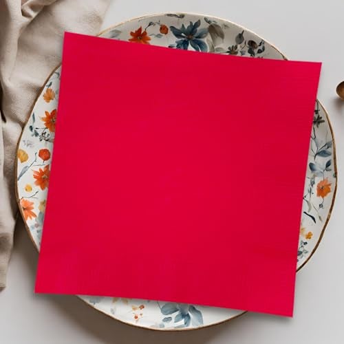 Unique Ruby Red Solid Beverage Paper Napkins - 5"x5" (20 Count) - Vibrant Color & Premium Quality Napkins For Unforgettable Events & Parties - Image 3
