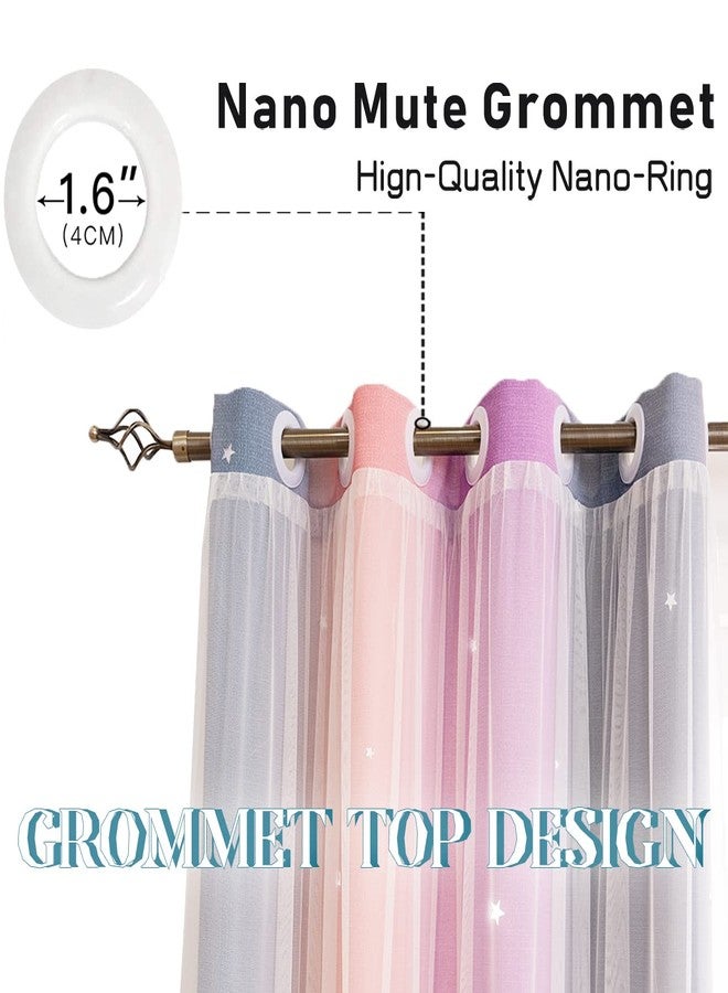 Yancorp Curtains for Girls Bedroom Kids Room Curtain Colorful Window Nursery Curtain 63 inches Length Room Darkening Grommet 2 Layers (Purple Pink Grey, W52 X L63) - Image 5