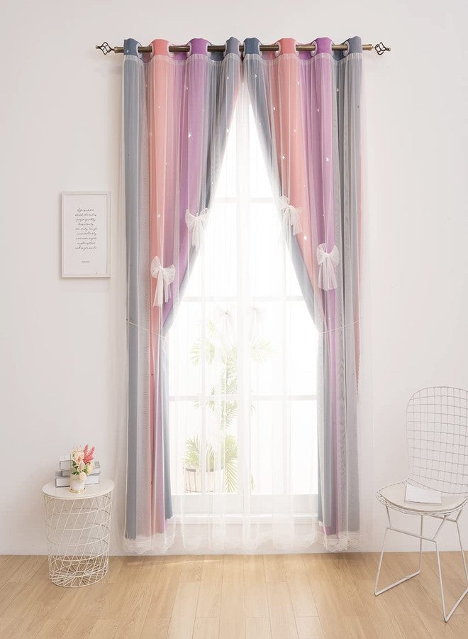 Yancorp Curtains for Girls Bedroom Kids Room Curtain Colorful Window Nursery Curtain 63 inches Length Room Darkening Grommet 2 Layers (Purple Pink Grey, W52 X L63) - Image 3