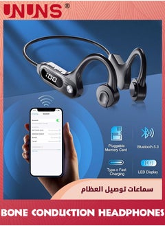 UNUNS Bone Conduction Headphones With LED Display,Bluetooth 5.3 Sports Wireless Earphones For iOS Android,Waterproof Open Ear Headset Built-in Mic HiFi Stereo For Running Cycling Driving,Black  - Image 2