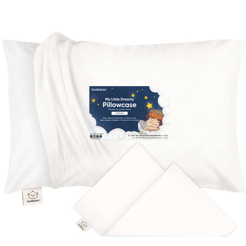 KeaBabies Toddler Pillowcase 13"x18" - Organic Cotton Toddler Pillowcase for Kids, Boys, Girls, Soft & Durable Cotton Cover for Miniature Sleepy Pillows,Cute Colors,Pillow Sold Separately(Soft White) - Image 1