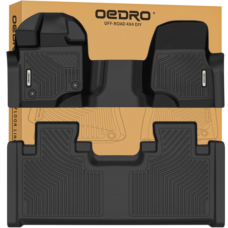 OEDRO Floor Mats Fit for 20152025 Ford F150 SuperCabExtended Cab w 1st Row Bench Seat TPE AllWeather Custom Fit 2nd Row Set OverHump Front 2nd Seat Black