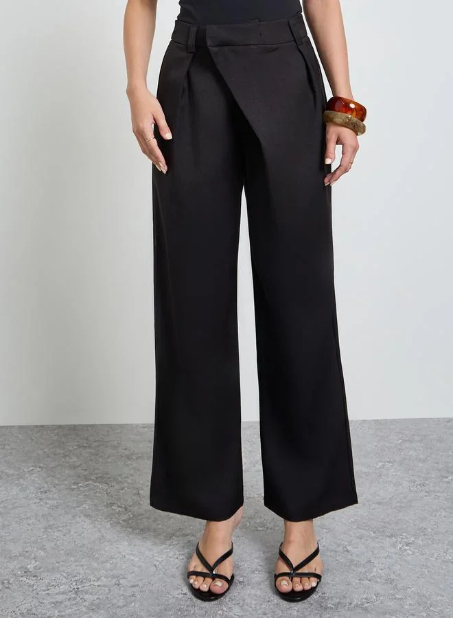 Take Two Black Asymmetric Pleated Wide-Leg pants