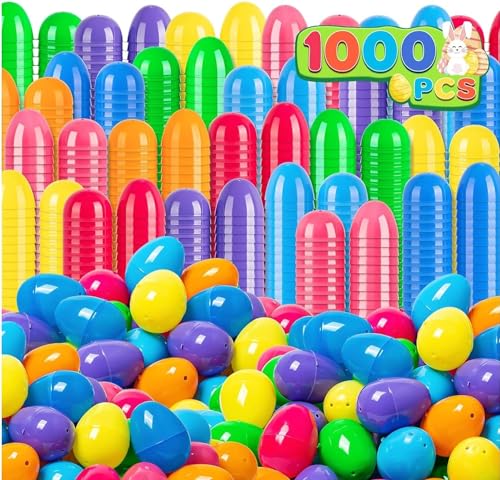 Jumlys 1000 PCS 24 Plastic Easter Eggs Bulk Empty Easter Eggs with Hinge 8 Colors Fillable Colorful Egg Perfect for Easter Hunt Basket Stuffers Fillers Easter Theme Party Favors - Image 1