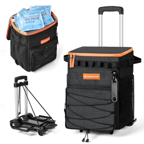 Odoland 48 Can Rolling Cooler Bag with Wheels Handle Collapsible Insulated Ice Chest for Beach Camping Tailgating Portable Travel Soft Cooler on Wheels Collapses for Easy Storage - Image 1