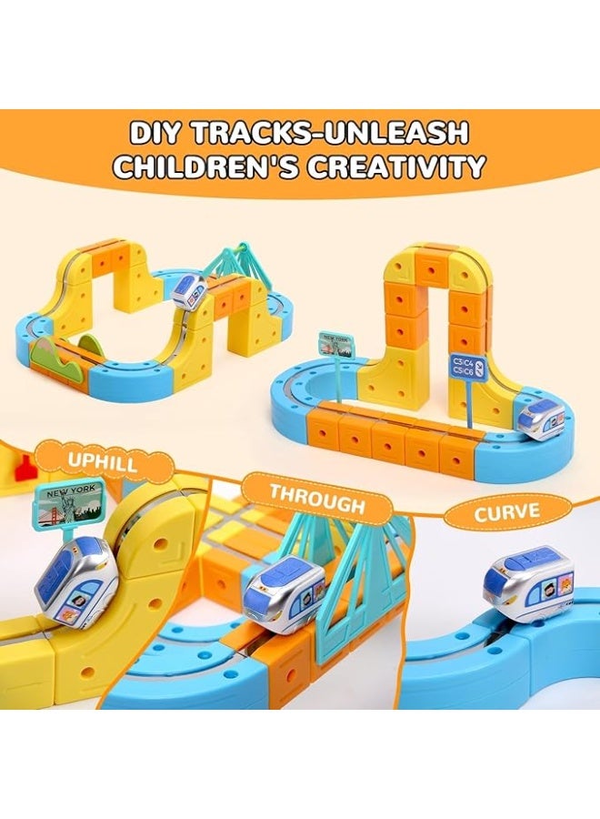 175 PCS Magnetic Track Set, DIY Track Car Toys with Electric Train, 3D Flexible Race Track with Train and Traffic Signs for Toddlers, Kids Train Track Toy Gift for Children 3-12 Years Boys Girls (175Pcs) - Image 2