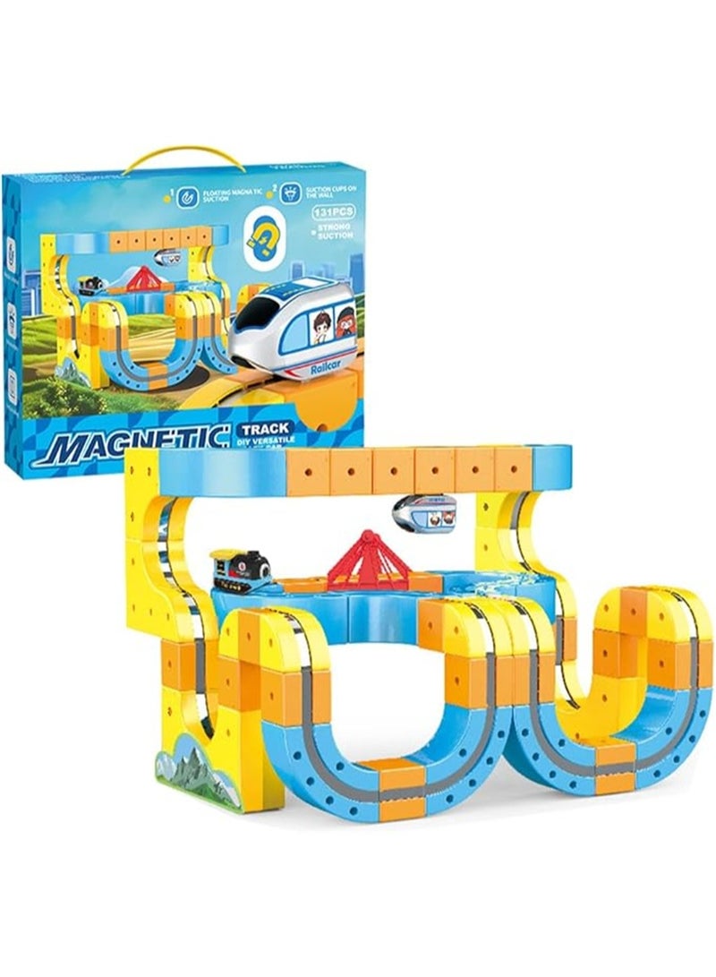 175 PCS Magnetic Track Set, DIY Track Car Toys with Electric Train, 3D Flexible Race Track with Train and Traffic Signs for Toddlers, Kids Train Track Toy Gift for Children 3-12 Years Boys Girls (175Pcs) - Image 1