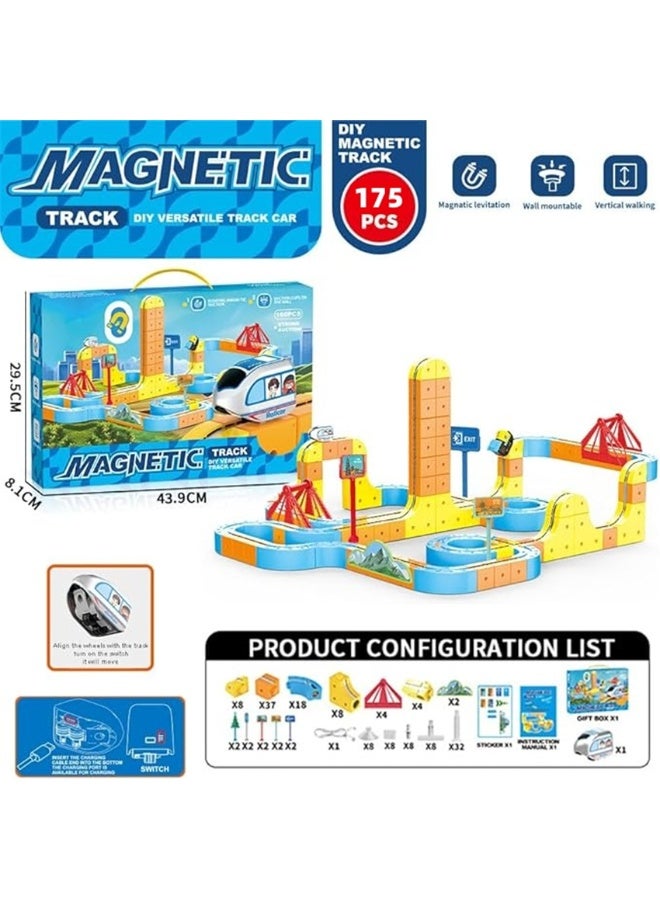 175 PCS Magnetic Track Set, DIY Track Car Toys with Electric Train, 3D Flexible Race Track with Train and Traffic Signs for Toddlers, Kids Train Track Toy Gift for Children 3-12 Years Boys Girls (175Pcs) - Image 5