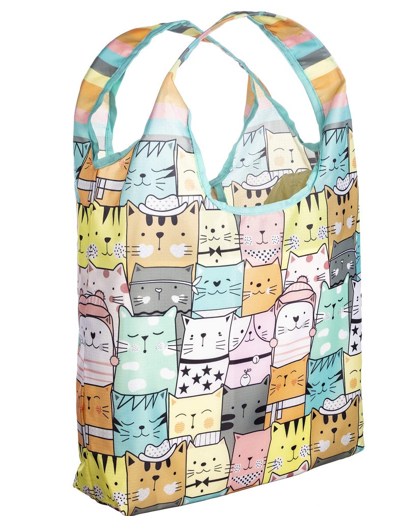 OWITZ Reusable Grocery Bags  Vibrant Tote Bag For Groceries Gym Office Beach Gear Toys  More  Washable Design With Large Handles For Maximum Convenience  Folds Into A Small Pouch Cat