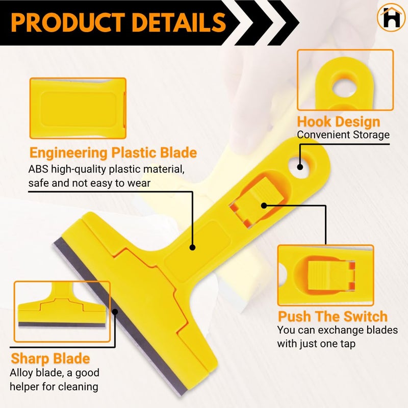 Homdum Razor Scrapper with ABS Plastic Handle tool to remove silicone & paint stains Floor Tile Grout Remover mirror Glass Window Cleaning Device Wiper with 10 cm Stainless Steel Blade - Image 4