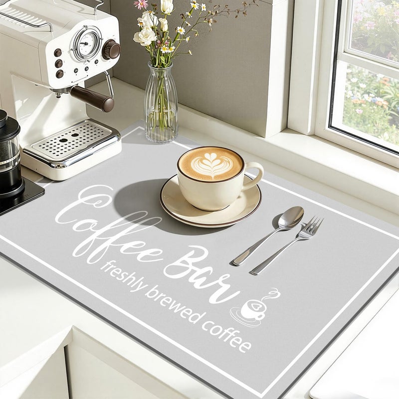 Findosom Dish Drying Mat, 12"x 20" Super Absorbent & Hide Stain Coffee Mat, Cuttable Drying Mat for Kitchen Counter, Coffee Bar Accessories, Under Dish Rack, Coffee Maker, Espresso Machine, LightGrey - Image 4