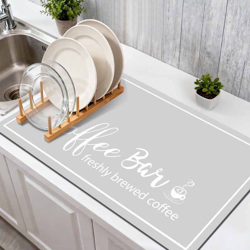 Findosom Dish Drying Mat, 12"x 20" Super Absorbent & Hide Stain Coffee Mat, Cuttable Drying Mat for Kitchen Counter, Coffee Bar Accessories, Under Dish Rack, Coffee Maker, Espresso Machine, LightGrey - Image 1