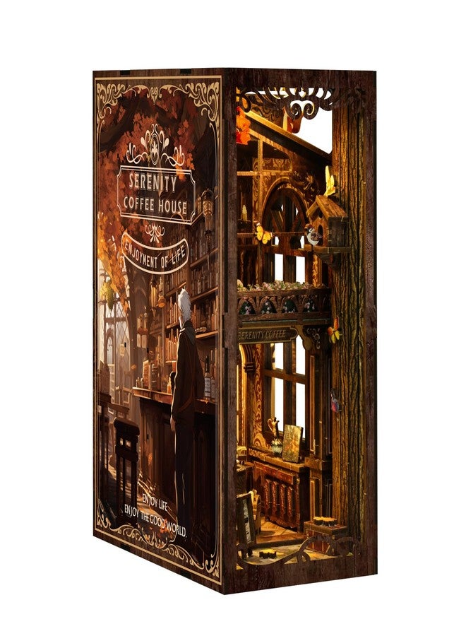 Easywave Book Nook Kit - Nook Tales DlY Mini Wooden Puzzle, Quiet Coffee Shop 3D Dollhouse Bookend with LED Light, 11Pcs 289 Accessories, Creative Gift & Bookshelf Decor - Image 2